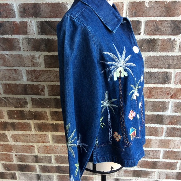 Vintage Tropical Embellished Denim Jacket Small - Picture 6 of 7